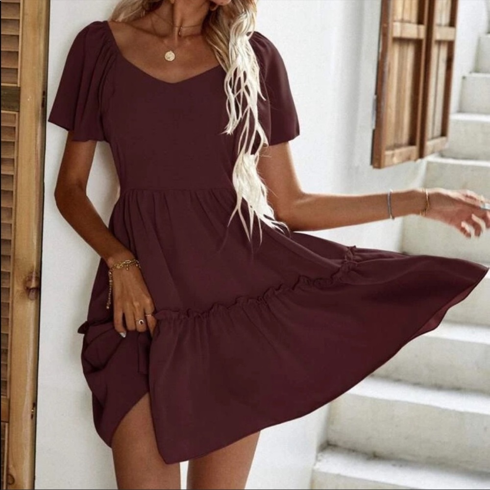 Kara and Kate Burgundy Ruffle Sweetheart Neck Dress - size XL - NWT - Picture 3 of 6